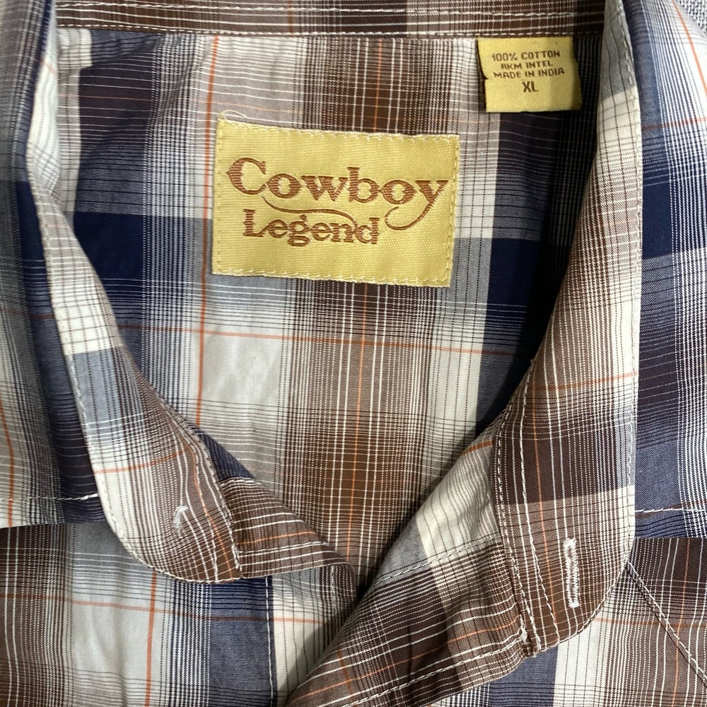 Cowboy Legend Plaid Shirt Brown and Black-Short Sleeve-Pearl Snaps-Size XL - Picture 4 of 5